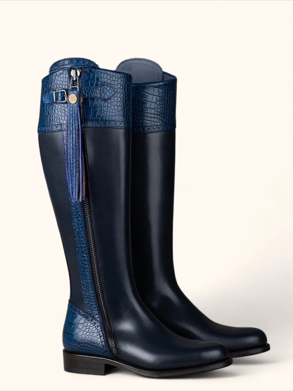 ISO/WTB The Spanish Boot Company Tall Mock Croc Leather in Blue